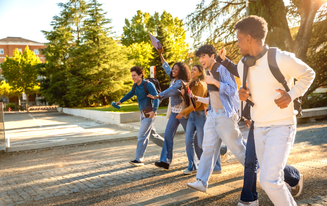 Group of students walking on campus